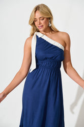 Navy Maxi Dress with One-Shoulder Design